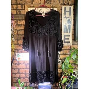 X-Small Knox Rose Black Dress with velvet floral